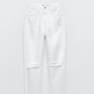 Zara High Rise White Distressed Jeans